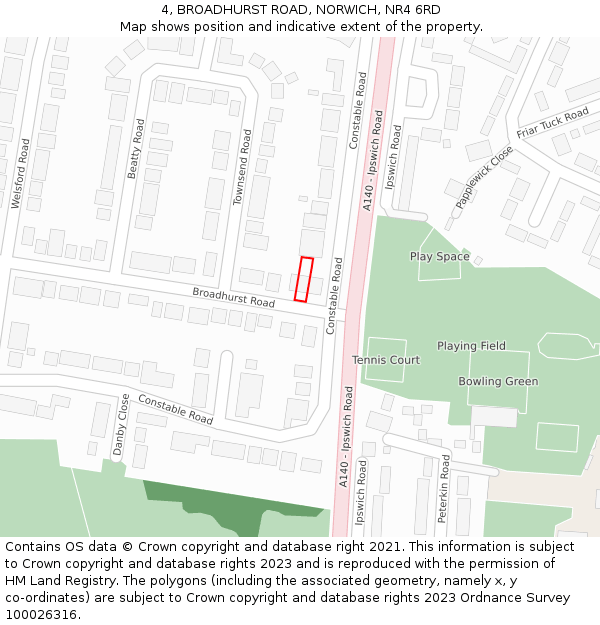 4, BROADHURST ROAD, NORWICH, NR4 6RD: Location map and indicative extent of plot