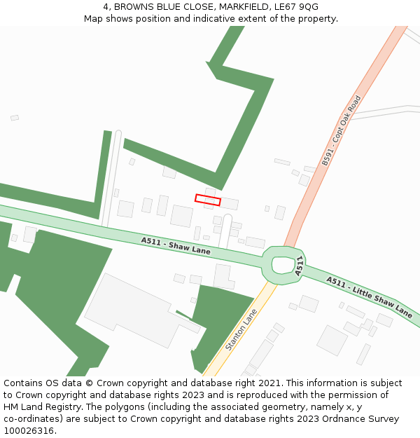 4, BROWNS BLUE CLOSE, MARKFIELD, LE67 9QG: Location map and indicative extent of plot