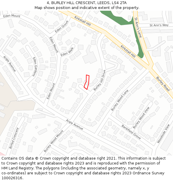 4, BURLEY HILL CRESCENT, LEEDS, LS4 2TA: Location map and indicative extent of plot