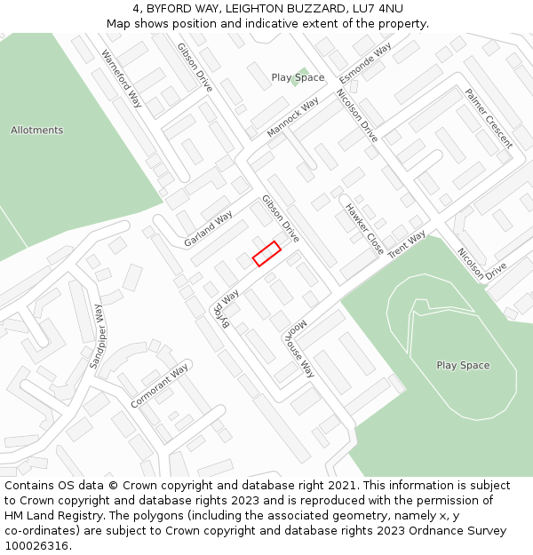 4, BYFORD WAY, LEIGHTON BUZZARD, LU7 4NU: Location map and indicative extent of plot