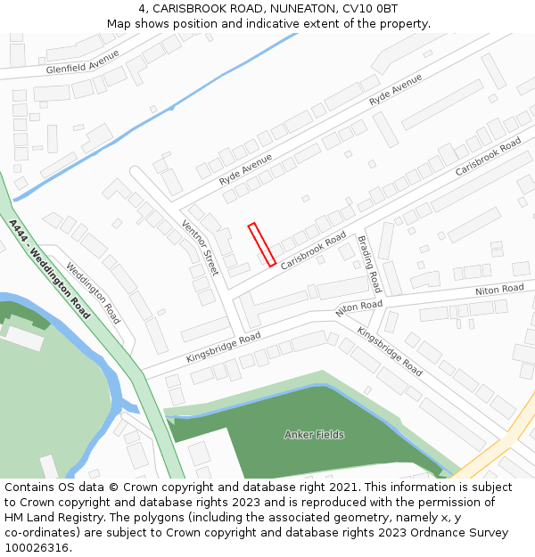 4, CARISBROOK ROAD, NUNEATON, CV10 0BT: Location map and indicative extent of plot