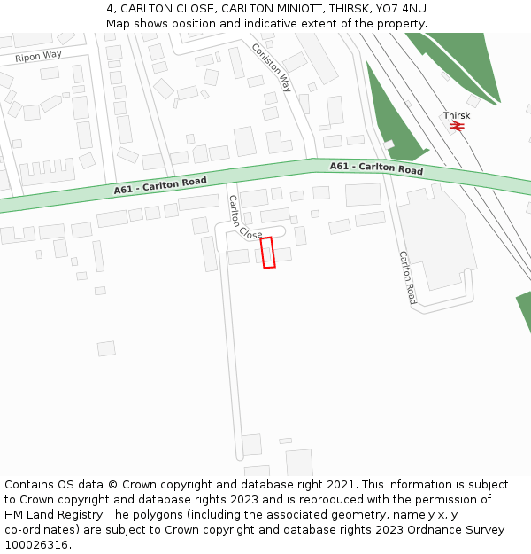 4, CARLTON CLOSE, CARLTON MINIOTT, THIRSK, YO7 4NU: Location map and indicative extent of plot