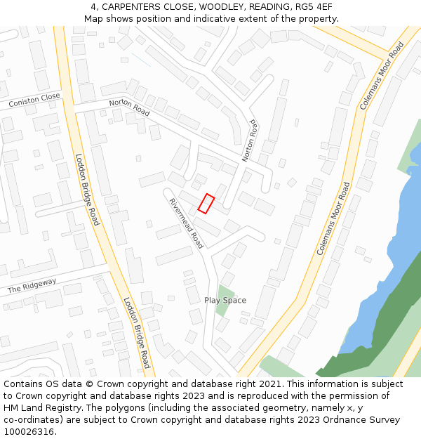 4, CARPENTERS CLOSE, WOODLEY, READING, RG5 4EF: Location map and indicative extent of plot