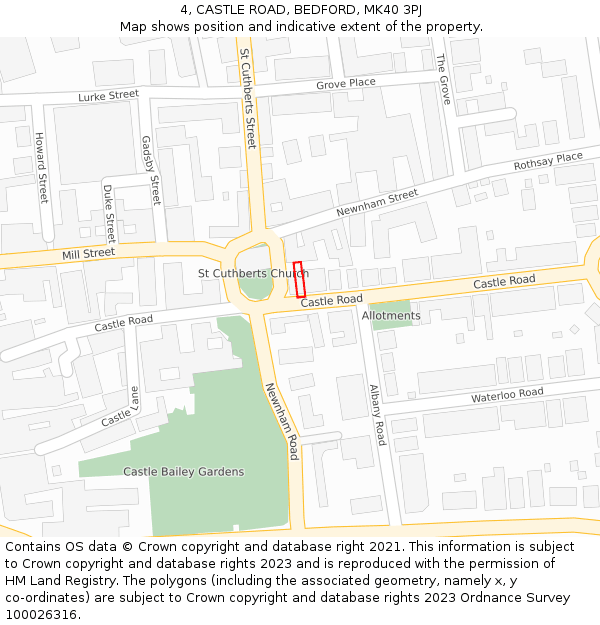 4, CASTLE ROAD, BEDFORD, MK40 3PJ: Location map and indicative extent of plot