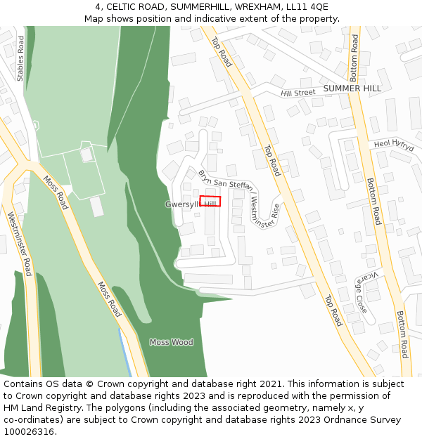 4, CELTIC ROAD, SUMMERHILL, WREXHAM, LL11 4QE: Location map and indicative extent of plot