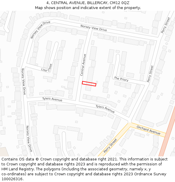 4, CENTRAL AVENUE, BILLERICAY, CM12 0QZ: Location map and indicative extent of plot