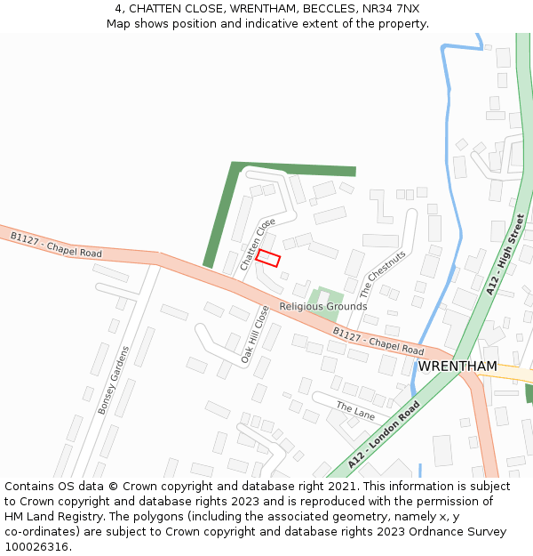 4, CHATTEN CLOSE, WRENTHAM, BECCLES, NR34 7NX: Location map and indicative extent of plot