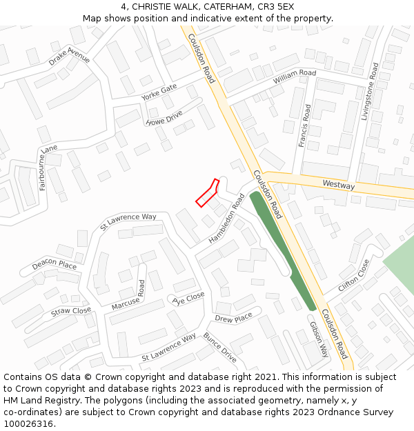 4, CHRISTIE WALK, CATERHAM, CR3 5EX: Location map and indicative extent of plot