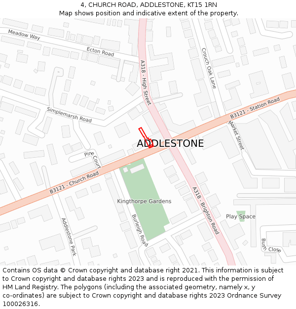 4, CHURCH ROAD, ADDLESTONE, KT15 1RN: Location map and indicative extent of plot