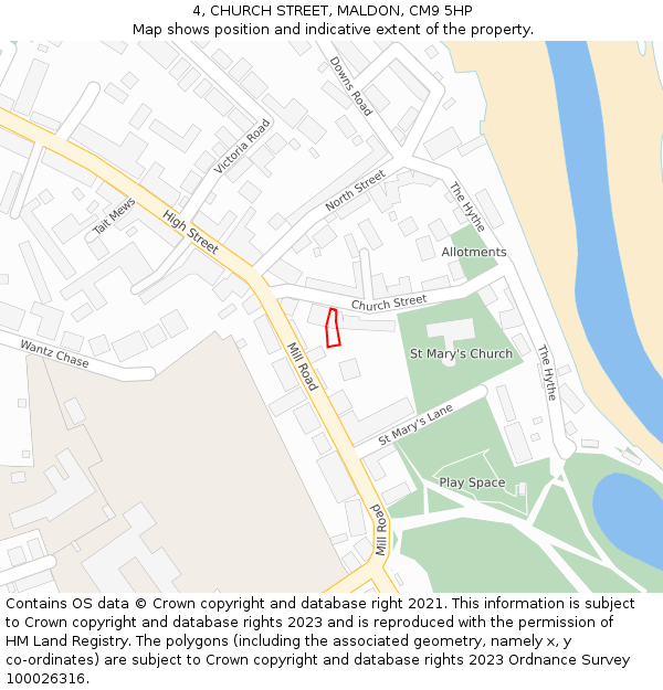 4, CHURCH STREET, MALDON, CM9 5HP: Location map and indicative extent of plot
