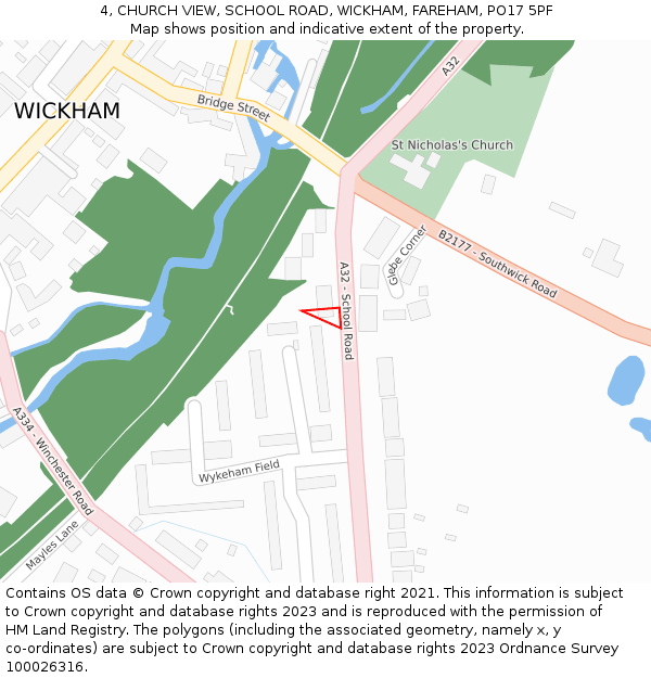 4, CHURCH VIEW, SCHOOL ROAD, WICKHAM, FAREHAM, PO17 5PF: Location map and indicative extent of plot