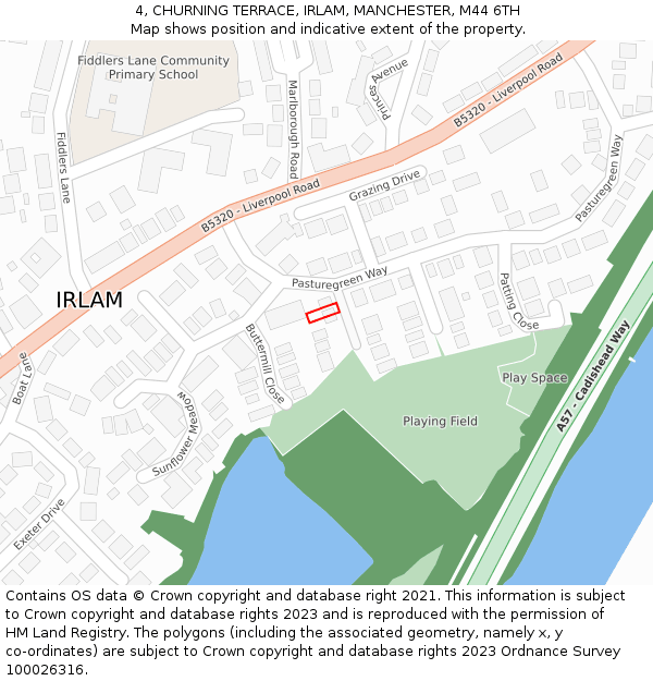 4, CHURNING TERRACE, IRLAM, MANCHESTER, M44 6TH: Location map and indicative extent of plot