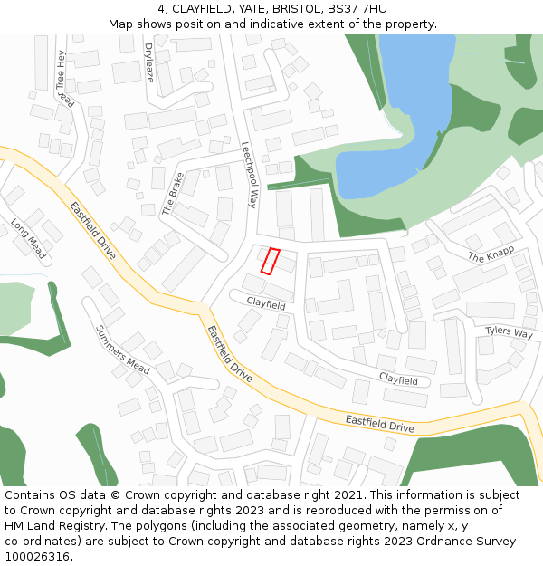 4, CLAYFIELD, YATE, BRISTOL, BS37 7HU: Location map and indicative extent of plot