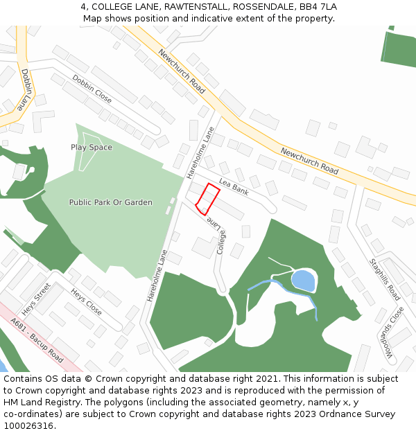 4, COLLEGE LANE, RAWTENSTALL, ROSSENDALE, BB4 7LA: Location map and indicative extent of plot