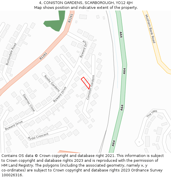 4, CONISTON GARDENS, SCARBOROUGH, YO12 4JH: Location map and indicative extent of plot