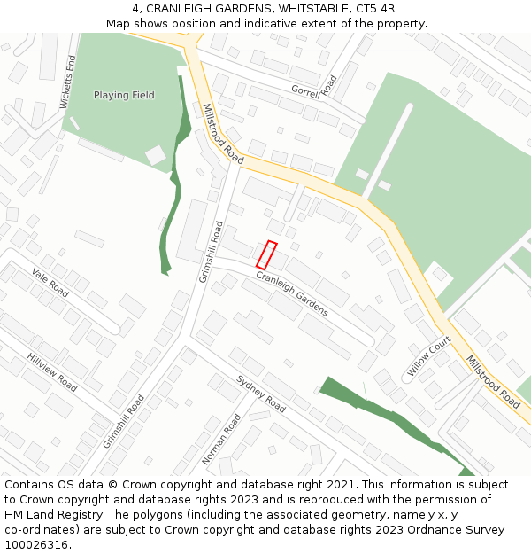 4, CRANLEIGH GARDENS, WHITSTABLE, CT5 4RL: Location map and indicative extent of plot