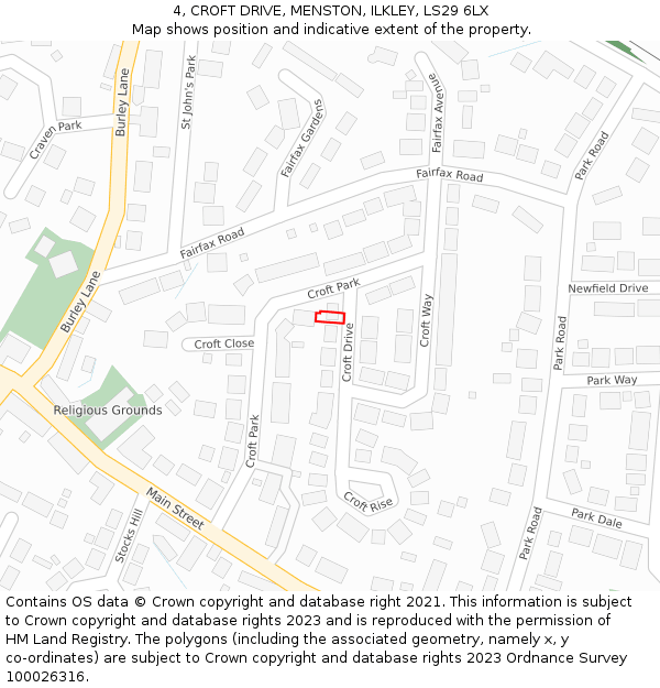 4, CROFT DRIVE, MENSTON, ILKLEY, LS29 6LX: Location map and indicative extent of plot