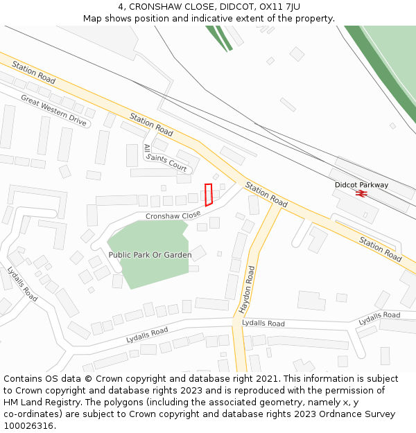 4, CRONSHAW CLOSE, DIDCOT, OX11 7JU: Location map and indicative extent of plot