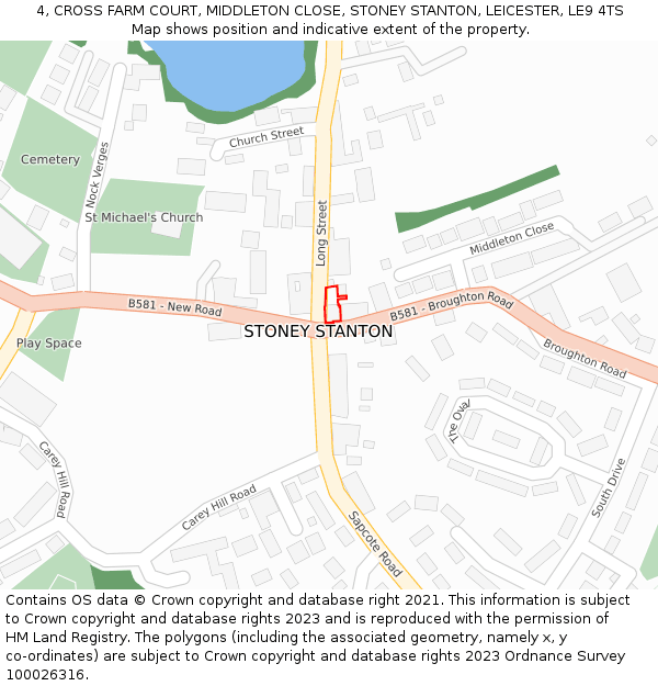 4, CROSS FARM COURT, MIDDLETON CLOSE, STONEY STANTON, LEICESTER, LE9 4TS: Location map and indicative extent of plot