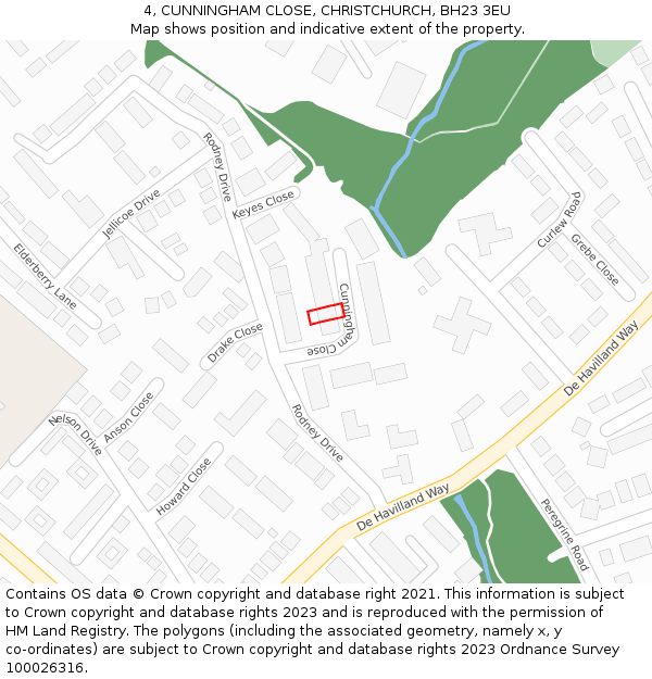 4, CUNNINGHAM CLOSE, CHRISTCHURCH, BH23 3EU: Location map and indicative extent of plot