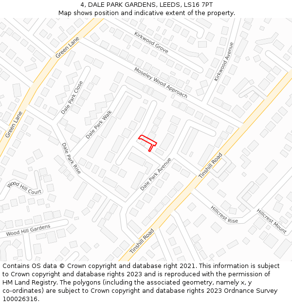 4, DALE PARK GARDENS, LEEDS, LS16 7PT: Location map and indicative extent of plot