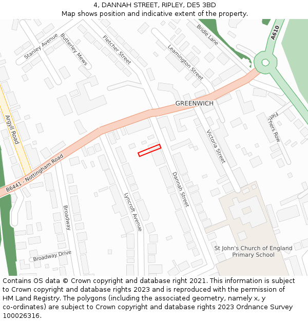 4, DANNAH STREET, RIPLEY, DE5 3BD: Location map and indicative extent of plot