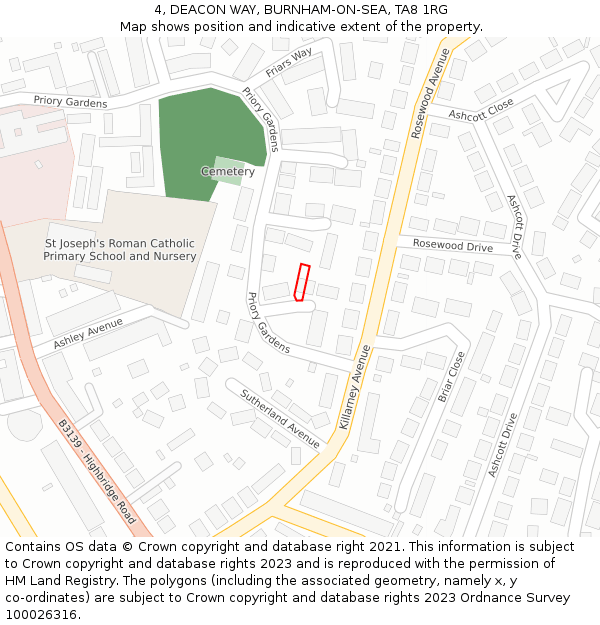 4, DEACON WAY, BURNHAM-ON-SEA, TA8 1RG: Location map and indicative extent of plot