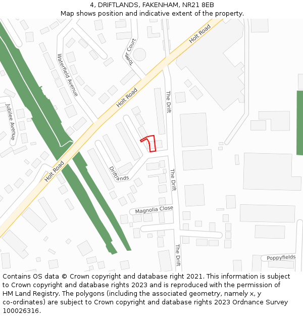 4, DRIFTLANDS, FAKENHAM, NR21 8EB: Location map and indicative extent of plot