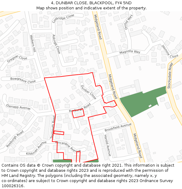 4, DUNBAR CLOSE, BLACKPOOL, FY4 5ND: Location map and indicative extent of plot