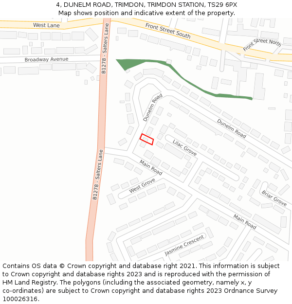 4, DUNELM ROAD, TRIMDON, TRIMDON STATION, TS29 6PX: Location map and indicative extent of plot