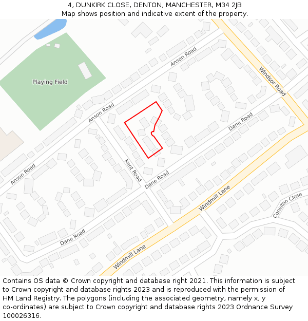 4, DUNKIRK CLOSE, DENTON, MANCHESTER, M34 2JB: Location map and indicative extent of plot