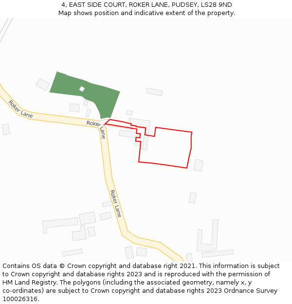 4, EAST SIDE COURT, ROKER LANE, PUDSEY, LS28 9ND: Location map and indicative extent of plot