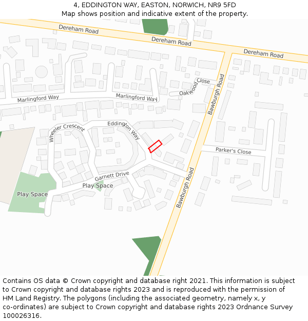 4, EDDINGTON WAY, EASTON, NORWICH, NR9 5FD: Location map and indicative extent of plot