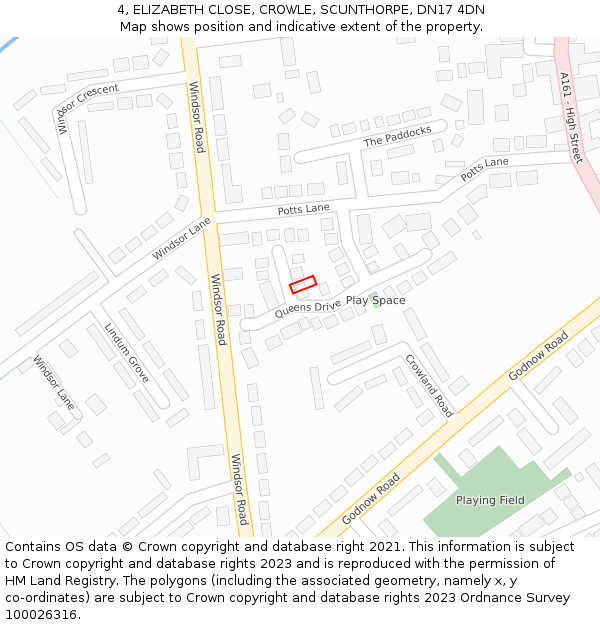 4, ELIZABETH CLOSE, CROWLE, SCUNTHORPE, DN17 4DN: Location map and indicative extent of plot