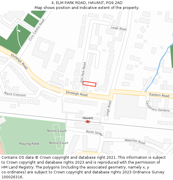 4, ELM PARK ROAD, HAVANT, PO9 2AD: Location map and indicative extent of plot