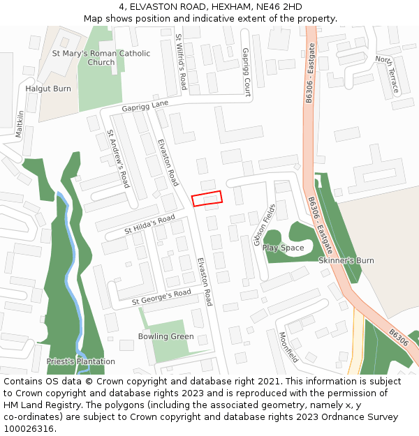 4, ELVASTON ROAD, HEXHAM, NE46 2HD: Location map and indicative extent of plot