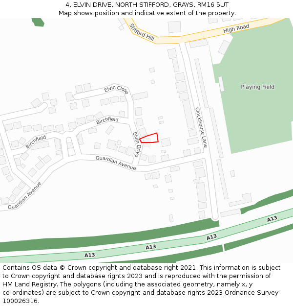 4, ELVIN DRIVE, NORTH STIFFORD, GRAYS, RM16 5UT: Location map and indicative extent of plot