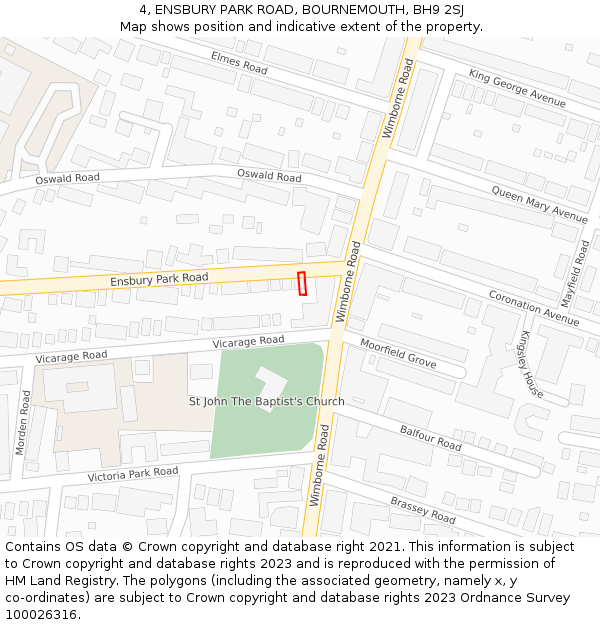 4, ENSBURY PARK ROAD, BOURNEMOUTH, BH9 2SJ: Location map and indicative extent of plot