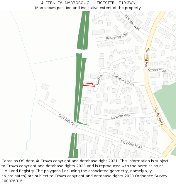 4, FERNLEA, NARBOROUGH, LEICESTER, LE19 3WN: Location map and indicative extent of plot