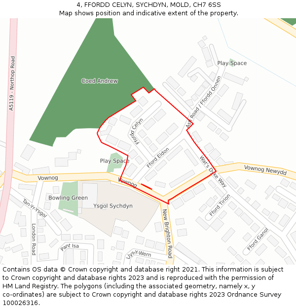 4, FFORDD CELYN, SYCHDYN, MOLD, CH7 6SS: Location map and indicative extent of plot