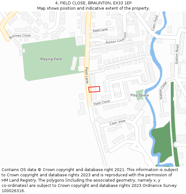 4, FIELD CLOSE, BRAUNTON, EX33 1EP: Location map and indicative extent of plot