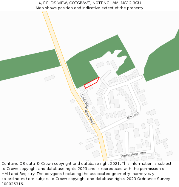 4, FIELDS VIEW, COTGRAVE, NOTTINGHAM, NG12 3GU: Location map and indicative extent of plot