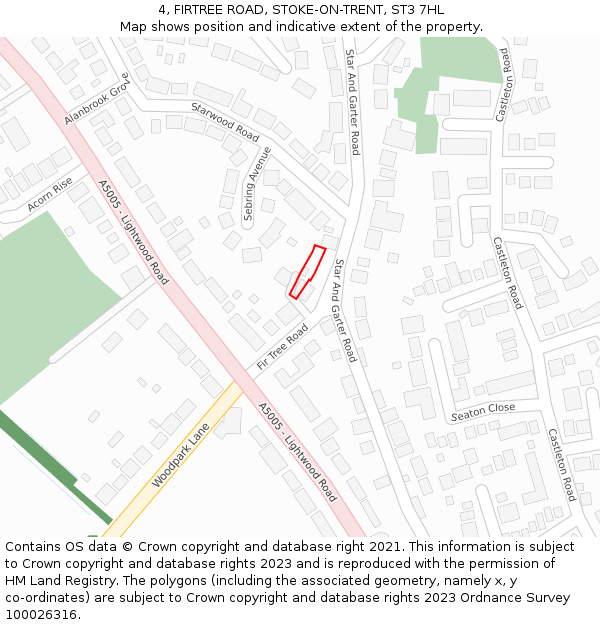 4, FIRTREE ROAD, STOKE-ON-TRENT, ST3 7HL: Location map and indicative extent of plot