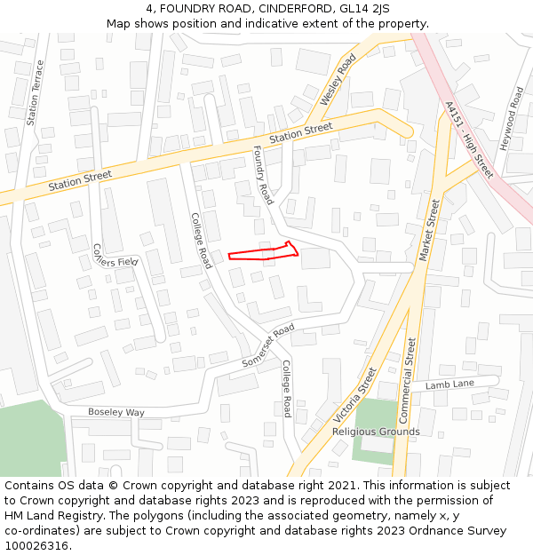 4, FOUNDRY ROAD, CINDERFORD, GL14 2JS: Location map and indicative extent of plot