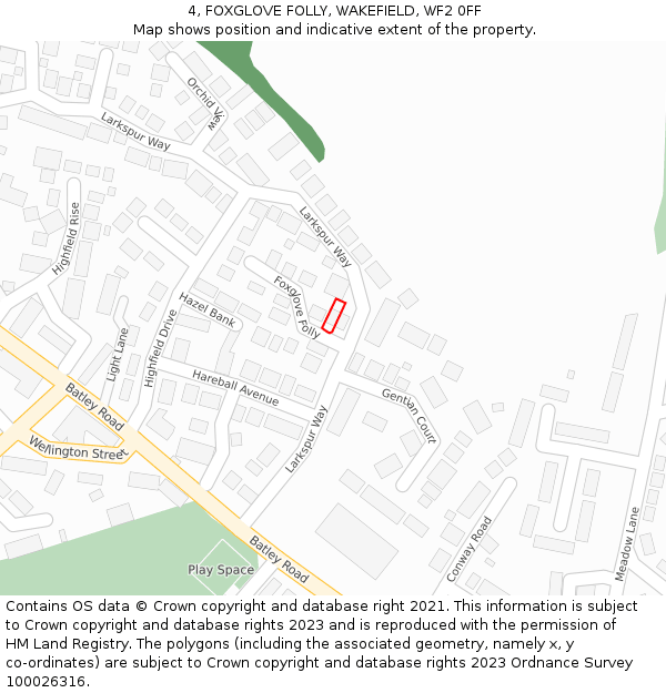 4, FOXGLOVE FOLLY, WAKEFIELD, WF2 0FF: Location map and indicative extent of plot