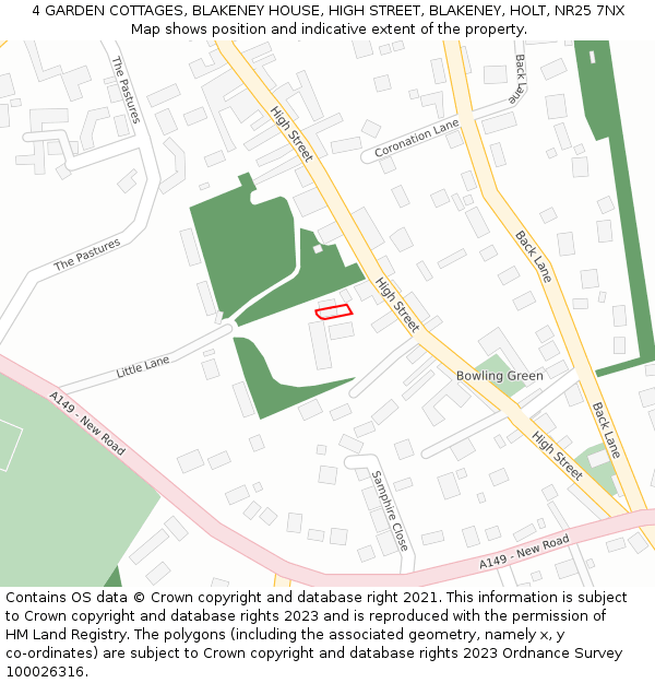 4 GARDEN COTTAGES, BLAKENEY HOUSE, HIGH STREET, BLAKENEY, HOLT, NR25 7NX: Location map and indicative extent of plot