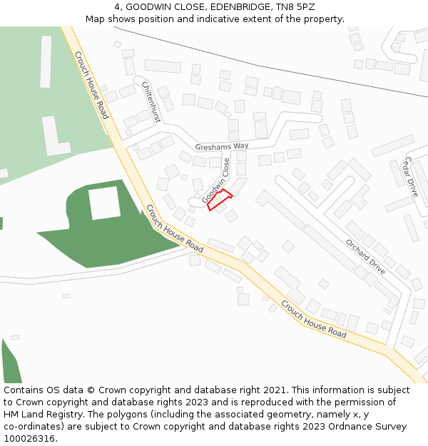4, GOODWIN CLOSE, EDENBRIDGE, TN8 5PZ: Location map and indicative extent of plot