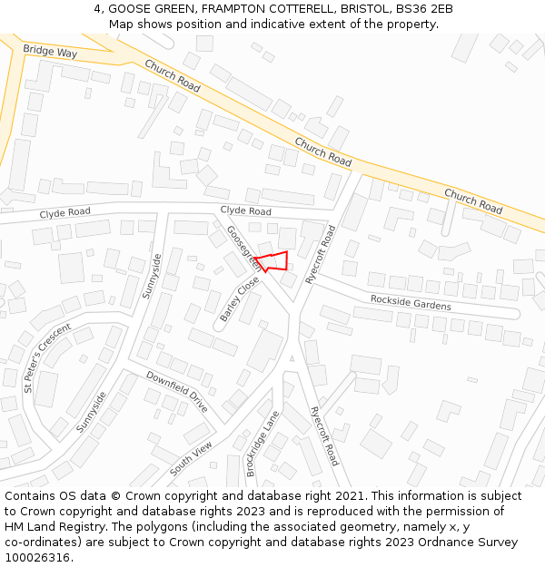 4, GOOSE GREEN, FRAMPTON COTTERELL, BRISTOL, BS36 2EB: Location map and indicative extent of plot