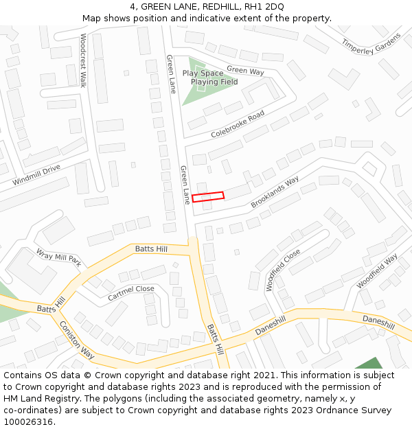 4, GREEN LANE, REDHILL, RH1 2DQ: Location map and indicative extent of plot