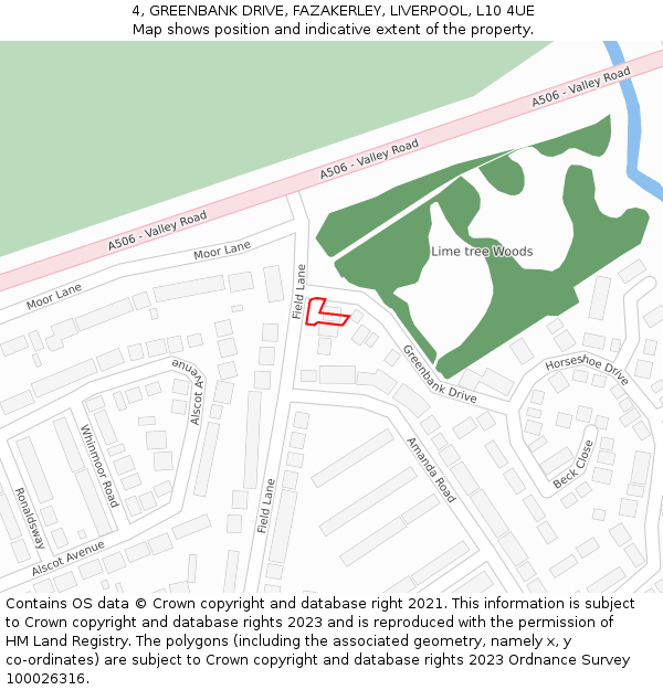 4, GREENBANK DRIVE, FAZAKERLEY, LIVERPOOL, L10 4UE: Location map and indicative extent of plot